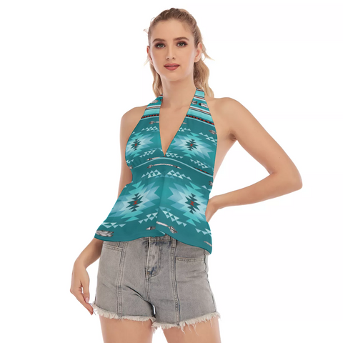 Powwow Store gb nat00602 blue light pattern hollow crop top