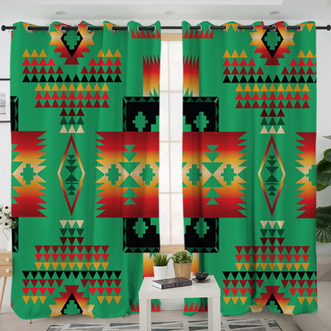 GB-NAT00046-05 Green Pattern Native Living Room Curtain