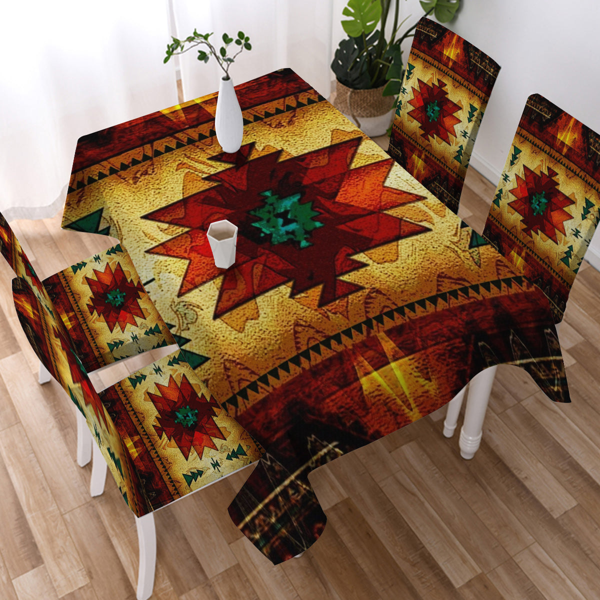 GB-NAT00068 United Tribes Brown Design Tablecloth - Powwow Store
