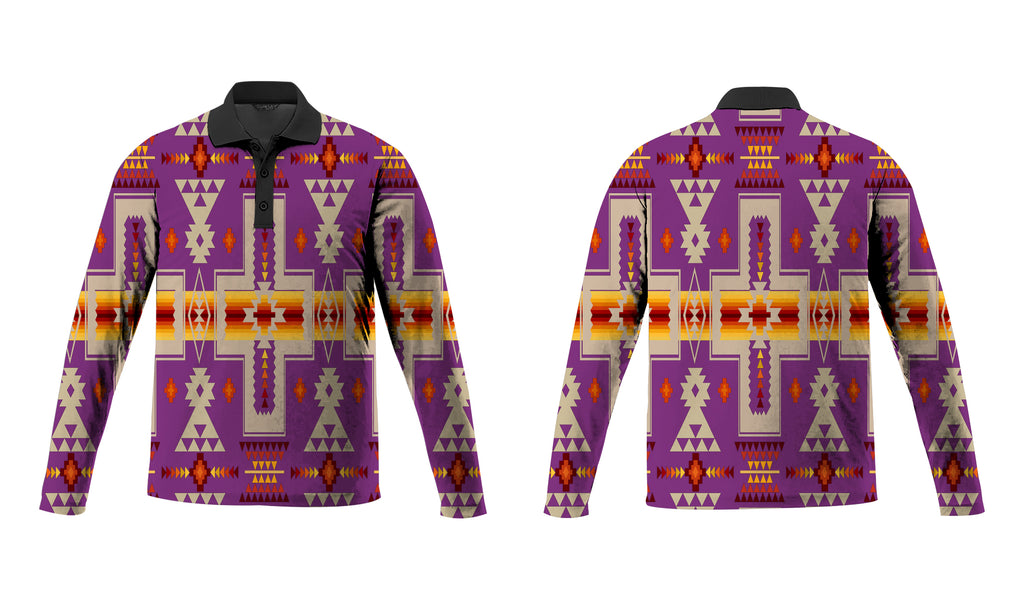 GB-NAT00062-07 Light Purple Tribe Design Native American Polo Long Sleeve