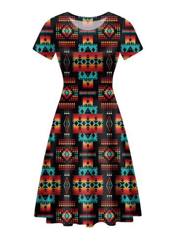 GB-NAT00046-02 Black Native Tribes Pattern Round Neck Dress