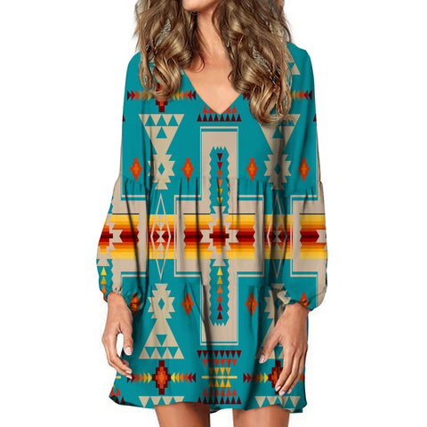 GB-NAT00062-05 Turquoise Tribe Design Native American Swing Dress