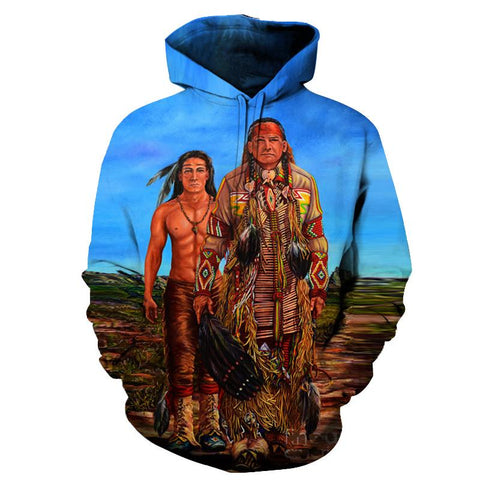 Chieft Blue Native American All Over Hoodie no link - Powwow Store