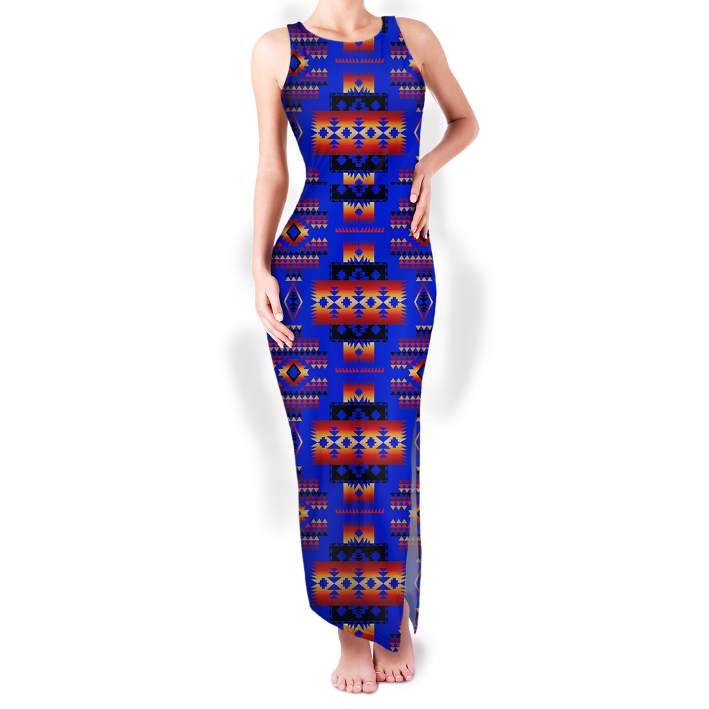 Powwow StoreGBNAT0004606 Pattern Native Round Neck Double Slit Sundress