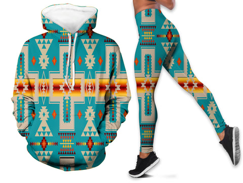 Powwow StoreGBNAT0006205 Turquoise Tribe Design Hoodie Legging Set