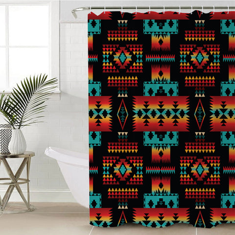 GB-NAT00046-02 Black Native Tribes Pattern Native American Shower Curtain