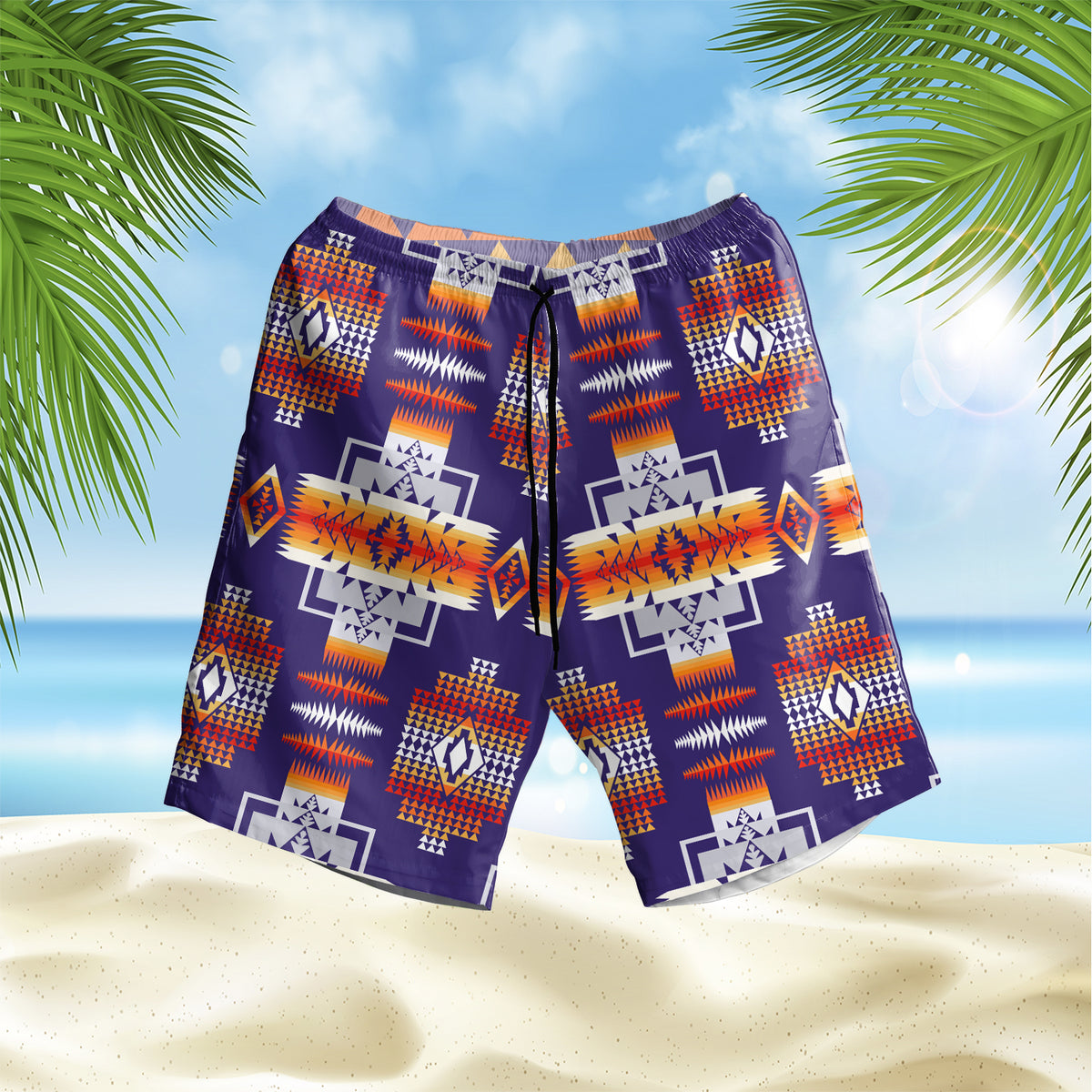 Powwow Store gb nat0004 purple pattern hawaiian shorts