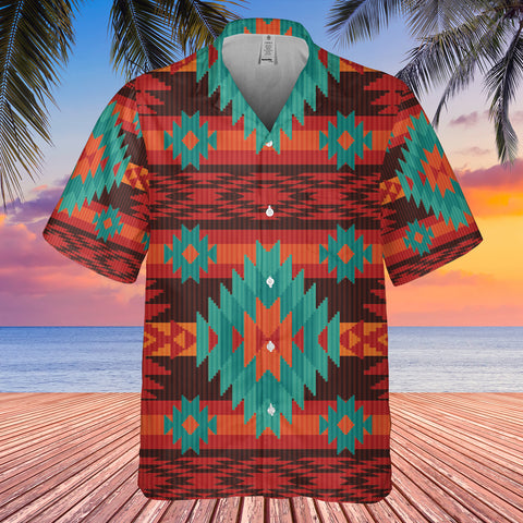 GB-NAT00611 Red Geometric Pattern Hawaiian Shirt 3D