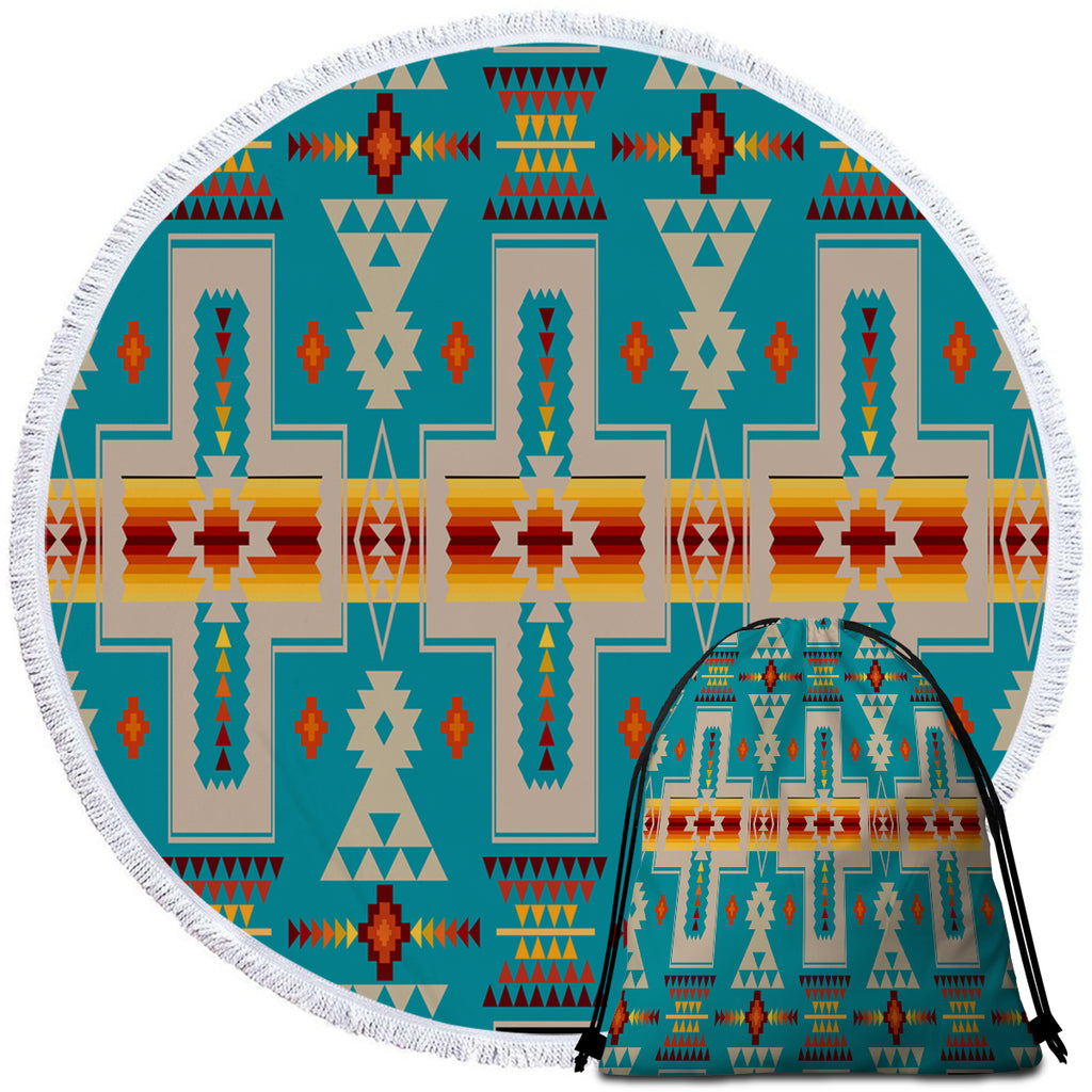 GB-NAT00062-05 Turquoise Tribe Design Beach Blanket & Bag Set