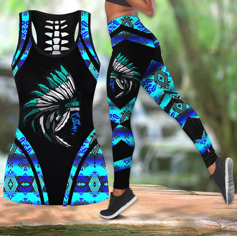 COMB2029 Pattern  Native Hollow Tank Top And Legging Sets