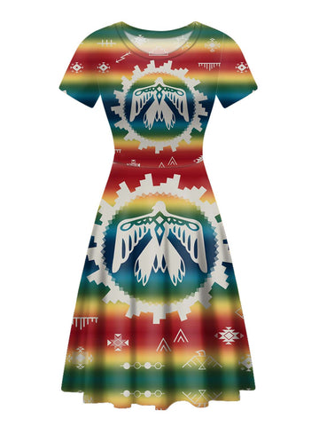 Powwow Store gb nat00077 thunderbird rainbow round neck dress