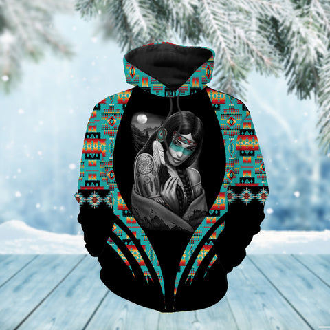 GB-NAT00046-MD01 Native Girl Tribes Pattern Native American Hoodie