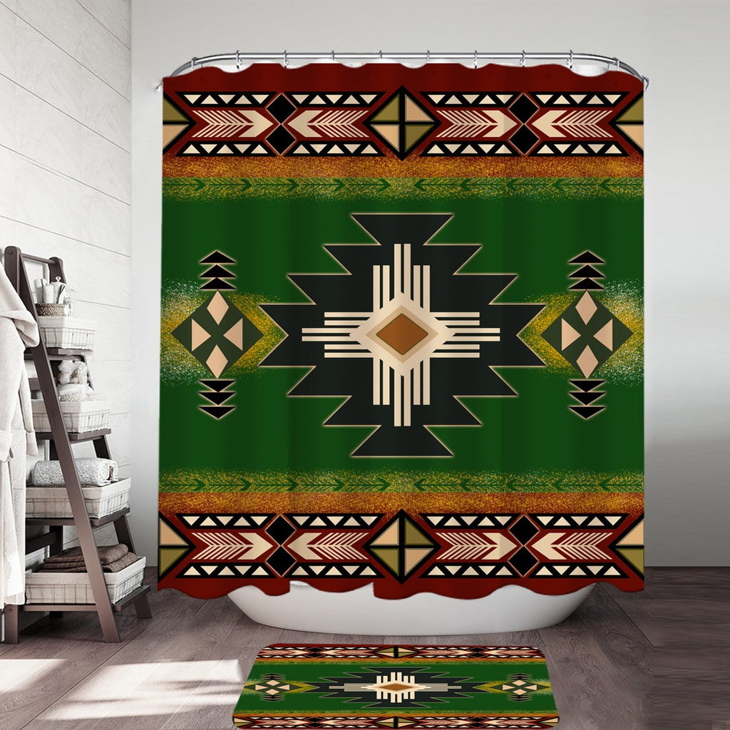 Green Tribe Pattern Native American Design Shower Curtain