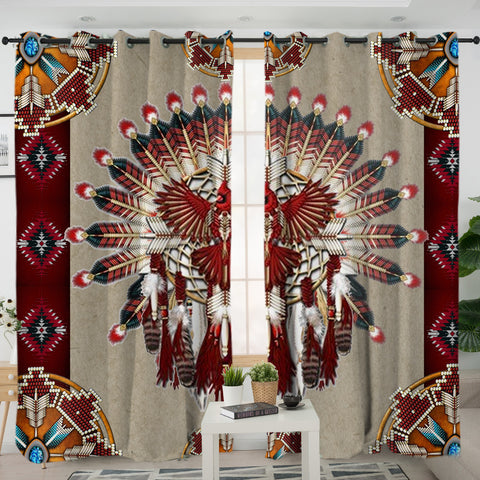 LVR0003 -  Pattern Red Headdress Native American Living Room Curtain