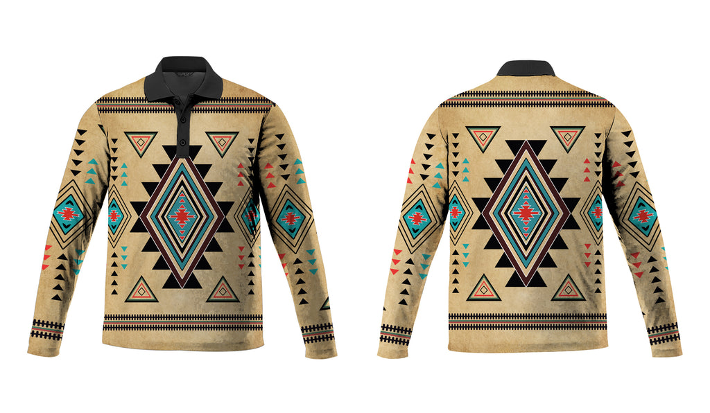 Powwow Store gb nat00076 southwest symbol native american polo long sleeve