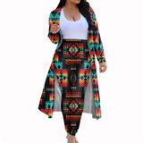 GB-NAT00046-02 Black Native Tribes Pattern Cardigan Coat Long Pant Set