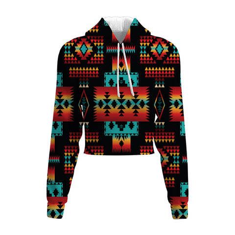 Powwow Store gb nat00046 02 black native tribes pattern native american crop hoodie