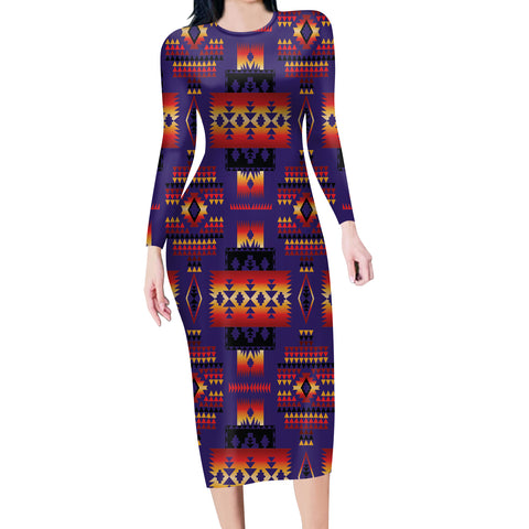 GB-NAT00046-11 Purple Tribe Pattern Native American Body Dress