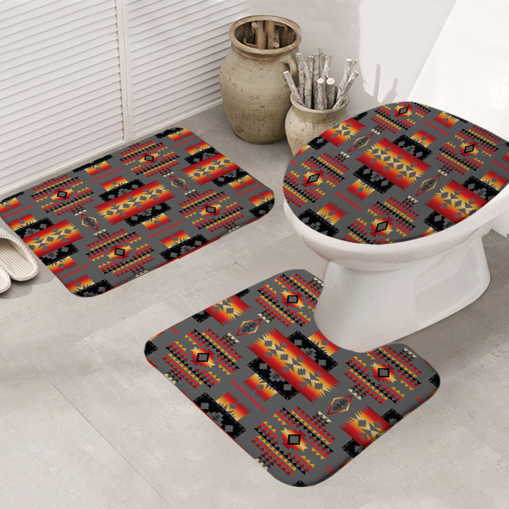 GB-NAT00046-11 Gray Tribes Pattern Native American Bathroom Mat 3 Pieces