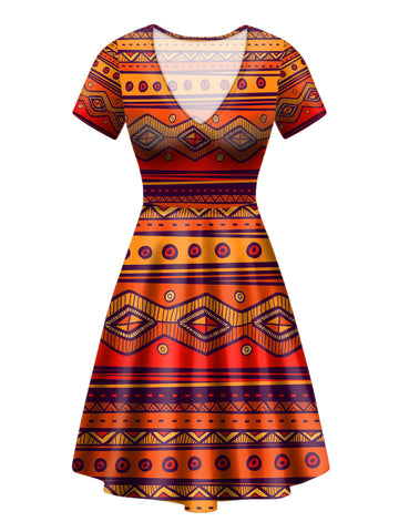 Powwow Store gb nat00576pattern color orange round neck dress