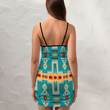 Powwow Store gb nat00062 05 turquoise tribe design fitted slip dress