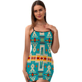 Powwow Store gb nat00062 05 turquoise tribe design fitted slip dress