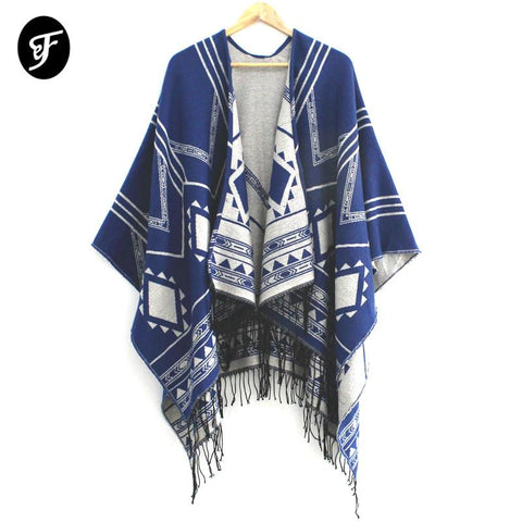 5 Colors Women's Fashionable Tassel Poncho Shawl Cape - Powwow Store