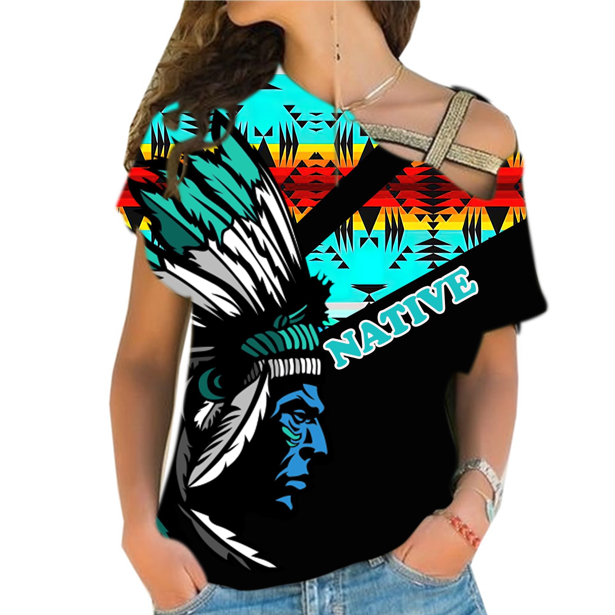 Powwow StoreCRS0001212 Native American Cross Shoulder Shirt