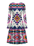 Powwow Store gb nat00316 pink pattern native long sleeve dress