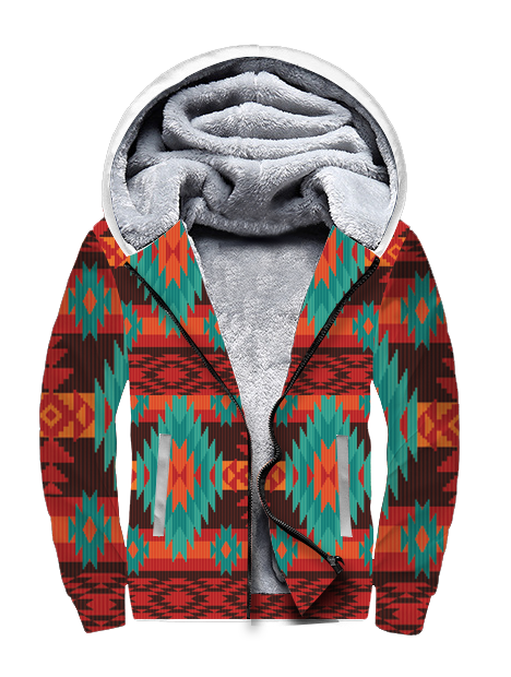 Powwow StoreGBNAT00611 Red Geometric Pattern 3D Fleece Hoodie