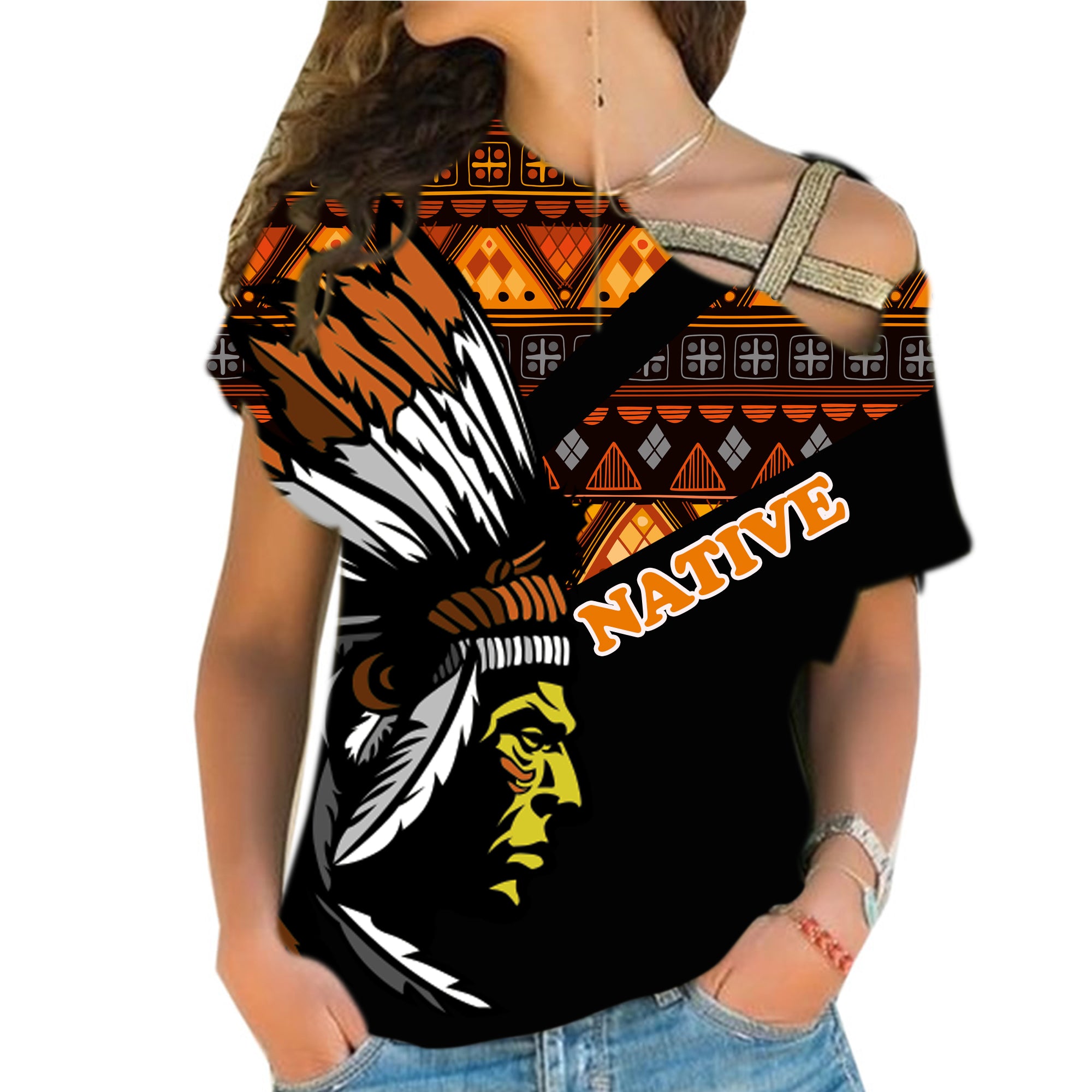 Powwow StoreCRS0001211 Native American Cross Shoulder Shirt