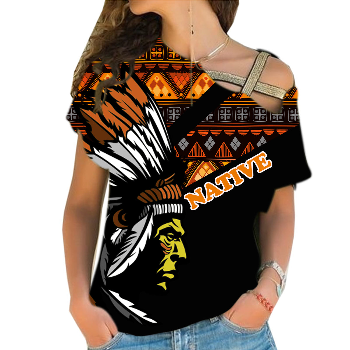 Powwow StoreCRS0001211 Native American Cross Shoulder Shirt