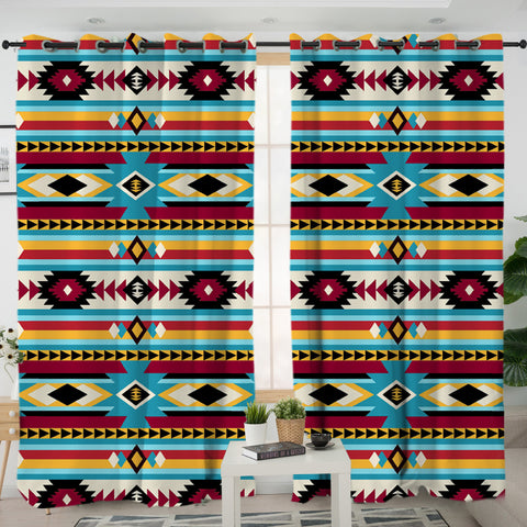 GB-NAT00511 Blue & Red Pattern Native Living Room Curtain