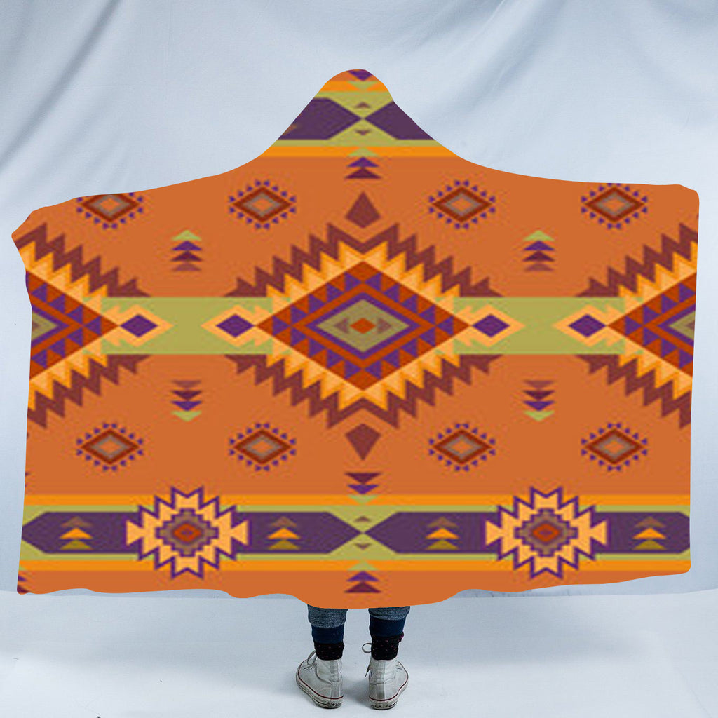 Powwow StoreGBNAT00738 Pattern Native American Design Hooded Blanket