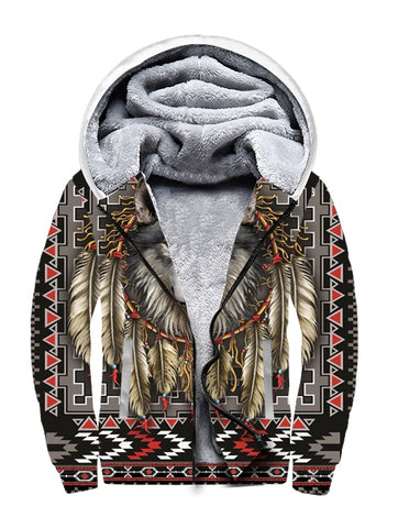 Powwow StoreSFH0018 Wolf  Native American 3D Fleece Hoodie