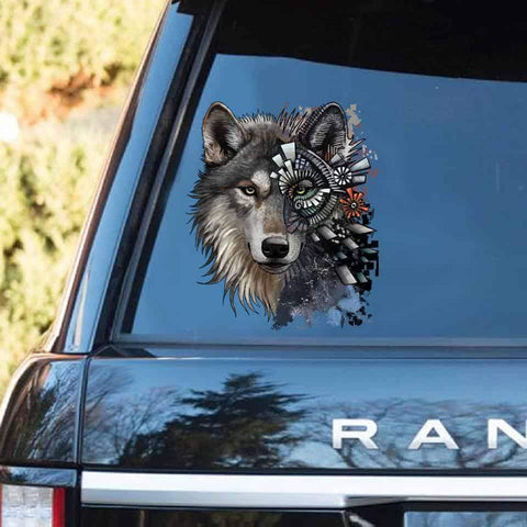 Mechanical Wolf Head Decal Car Sticker Native American Design
