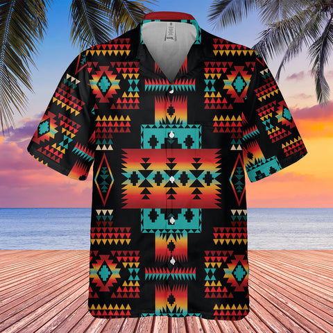 GB-NAT00046-02 Black  Pattern Native American Hawaiian Shirt 3D New