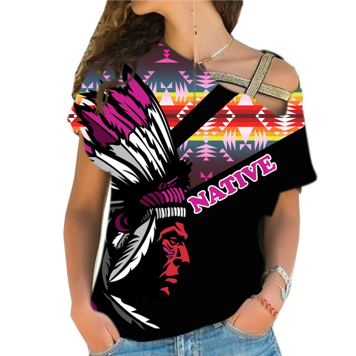 Powwow StoreCRS0001210 Native American Cross Shoulder Shirt