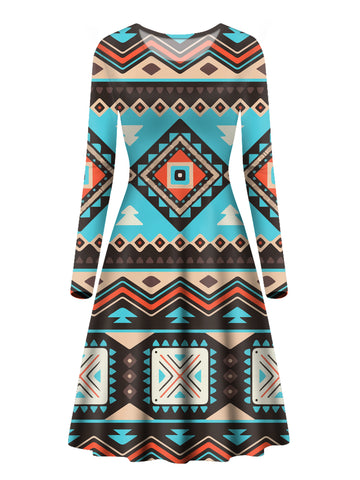 Powwow Store gb nat00319 line shapes ethnic pattern long sleeve dress