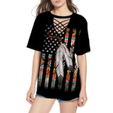 Powwow Store gb nat00108 flag feather round neck hollow out tshirt