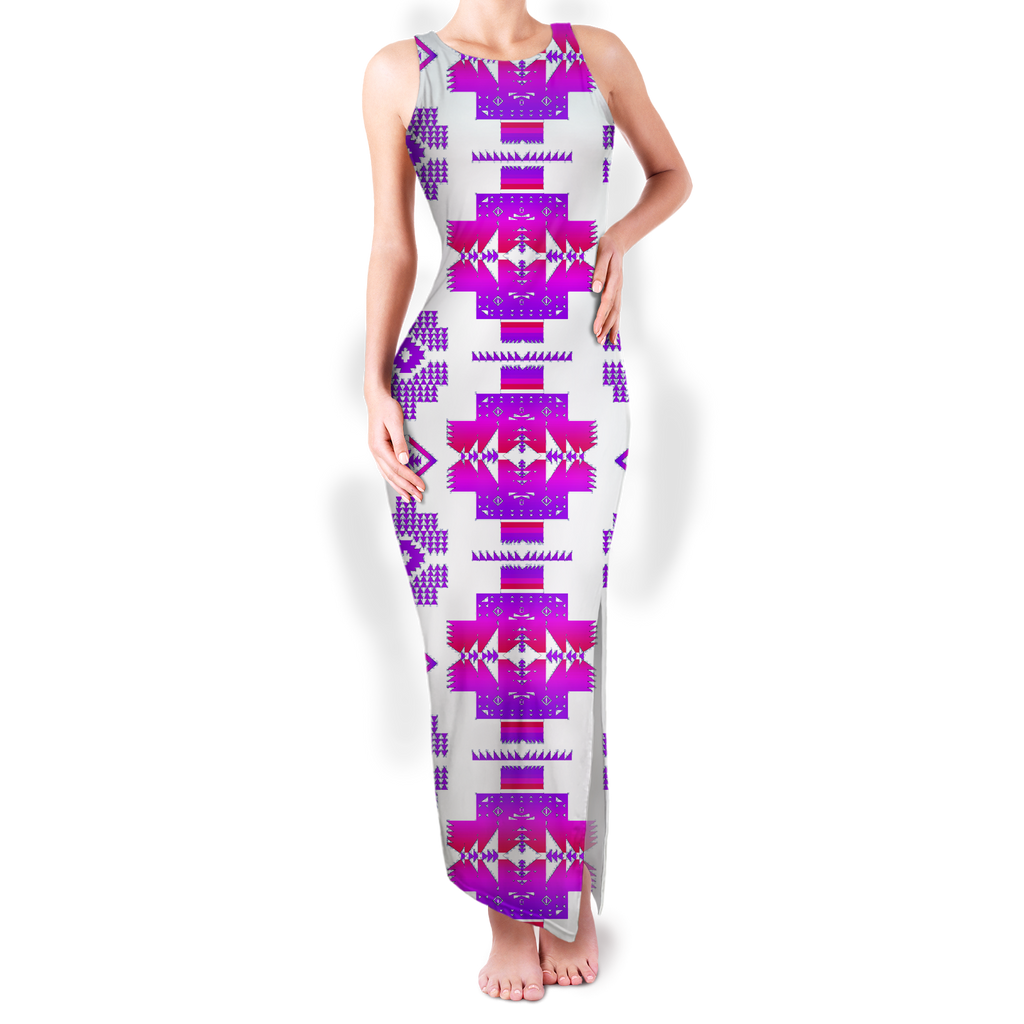 Powwow StoreGBNAT0072001 Pattern Native Round Neck Double Slit Sundress