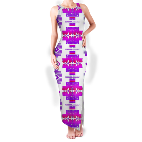 Powwow StoreGBNAT0072001 Pattern Native Round Neck Double Slit Sundress