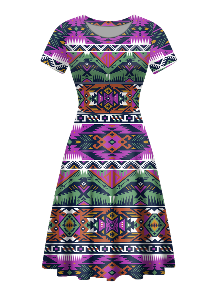 Powwow StoreRND0001 Native Tribes Pattern Round Neck Dress