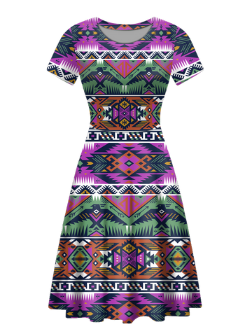 Powwow StoreRND0001 Native Tribes Pattern Round Neck Dress