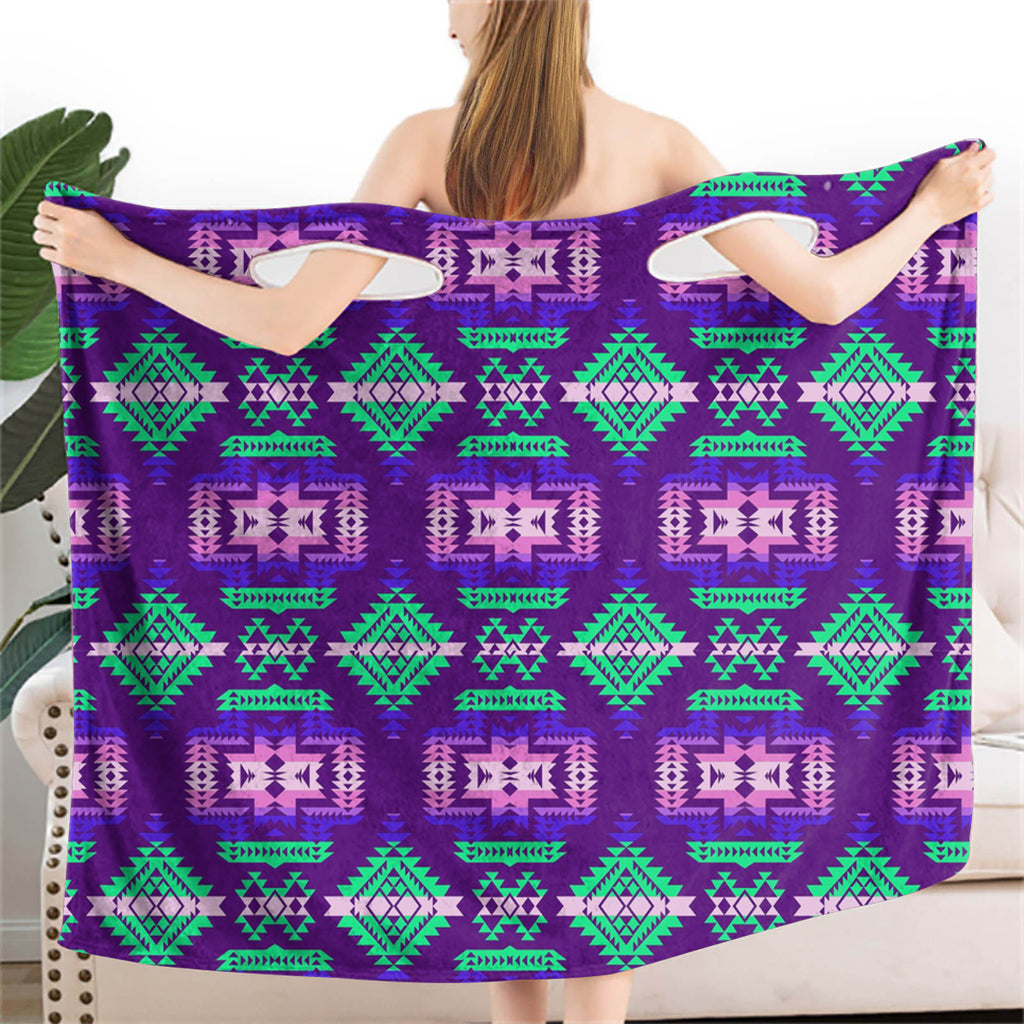 GB-NAT00628 Purple Pattern Native  Women Wearable  BathRobe