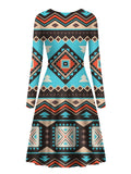 Powwow Store gb nat00319 line shapes ethnic pattern long sleeve dress