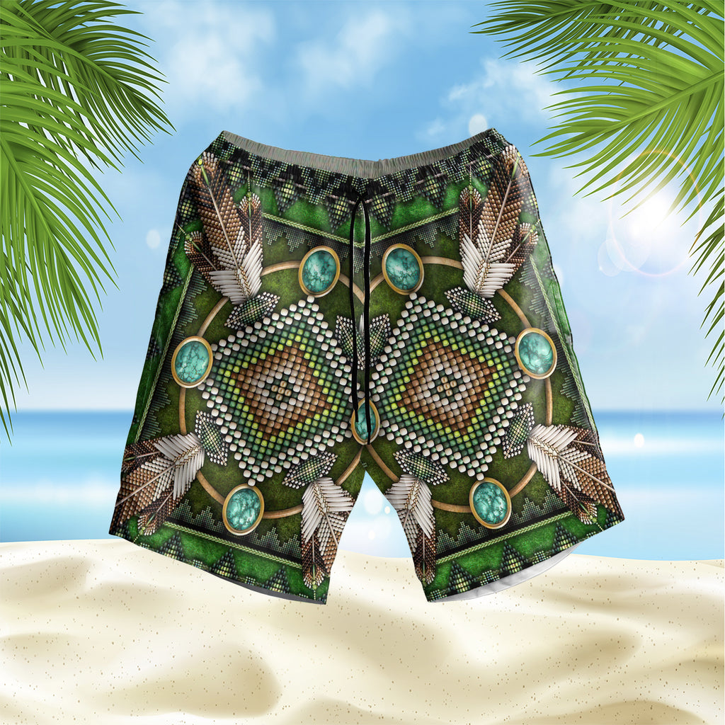 Powwow StoreGBNAT00023 Naumaddic Arts Green  Hawaiian Shorts