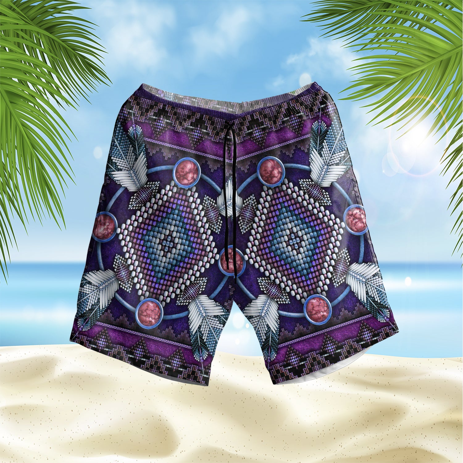 Powwow StoreGBNAT0002303 Naumaddic Arts Dark Purple  Hawaiian Shorts