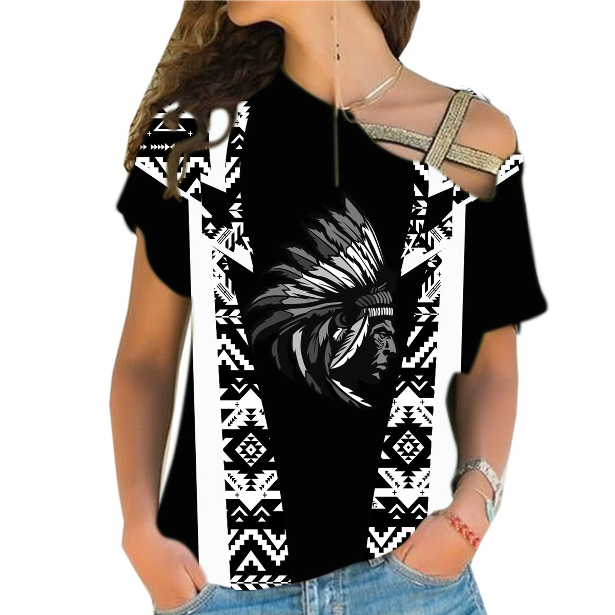 Powwow StoreCRS0001208 Native American Cross Shoulder Shirt
