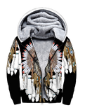 Powwow StoreGBNAT00446 Wolf With Feather Headdress 3D Fleece Hoodie